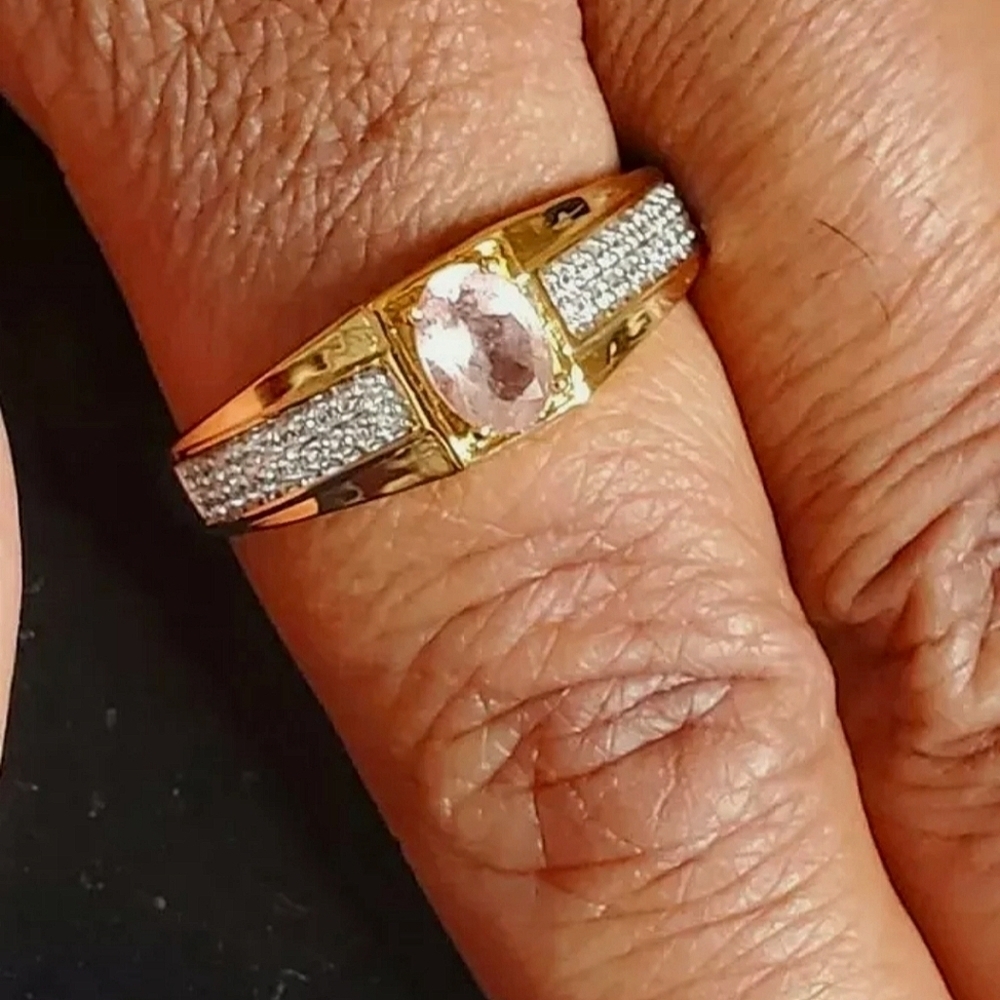 Men's Natural Tanzanian Natronite and Zircon Gold Vermeil Ring